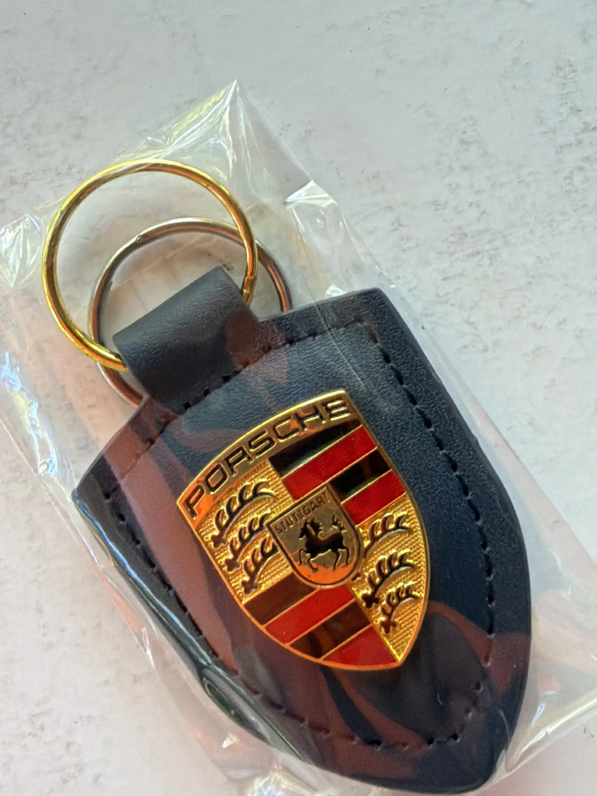 Porsche Crest Blue Leather Key Chain