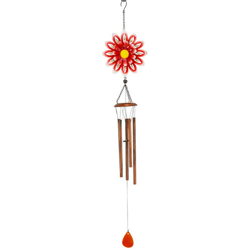 Metal Flower Red Wind Chime - 37 inch