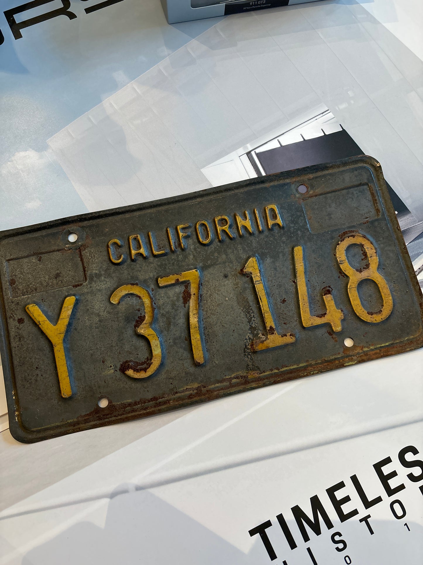 Vintage, black yellow, California license plate