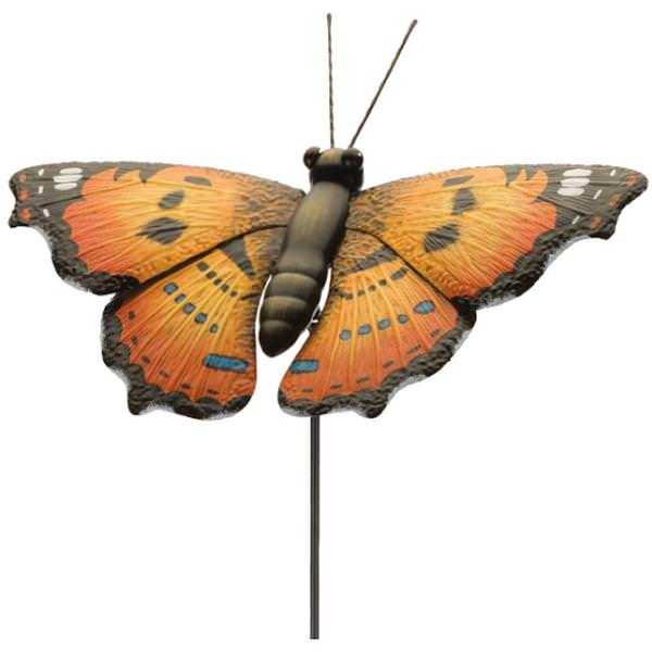 46" - Butterfly - Painted Lady - Orange - Metal - Hand Painted - Garden Stake