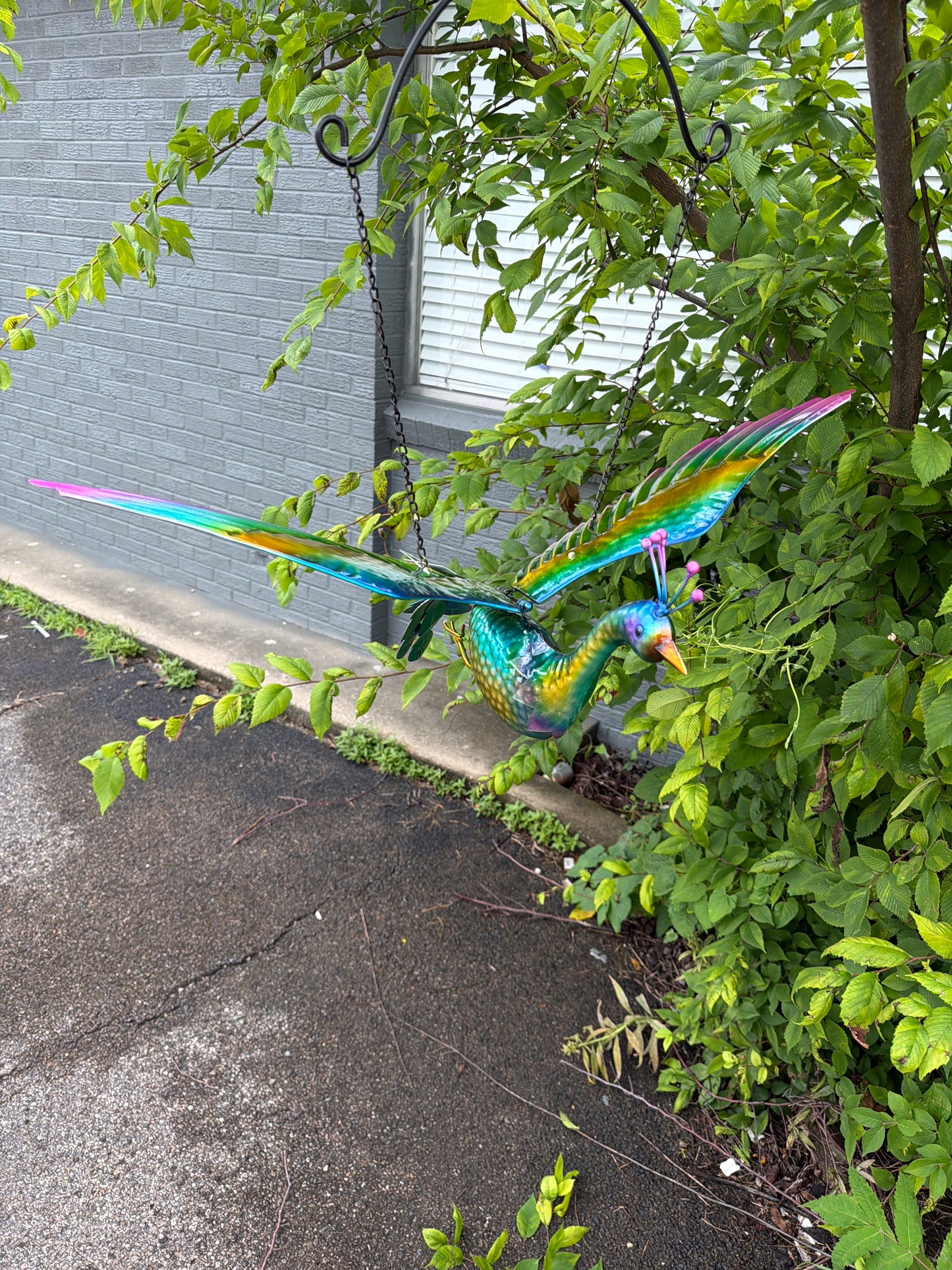Outdoor hanging swinging peacock flying wingspan moved with Wind 30 inches