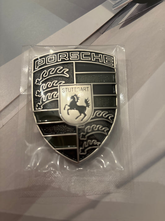 Porsche Crest hood badge green black with the Steel look
