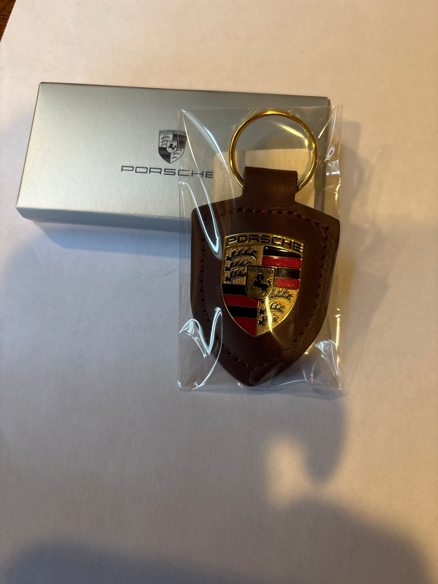 Porsche Crest keychain brown leather