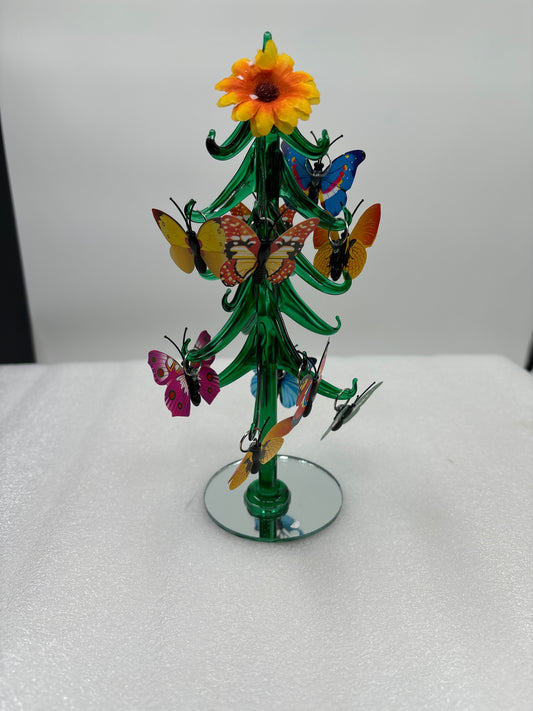 Green glass ornamental butterfly tree