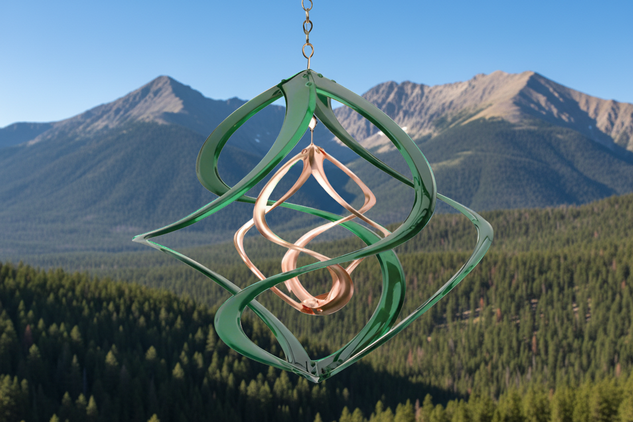 Double Cosmix Green Copper Wind Spinner - 14 inch