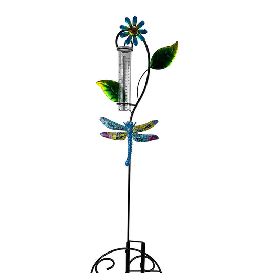 Rain Gauge Dragonfly Flower Blue Yellow