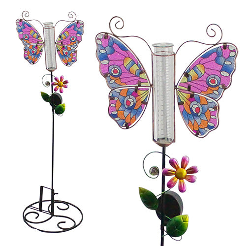 Rain Gauge Butterfly Pink Blue