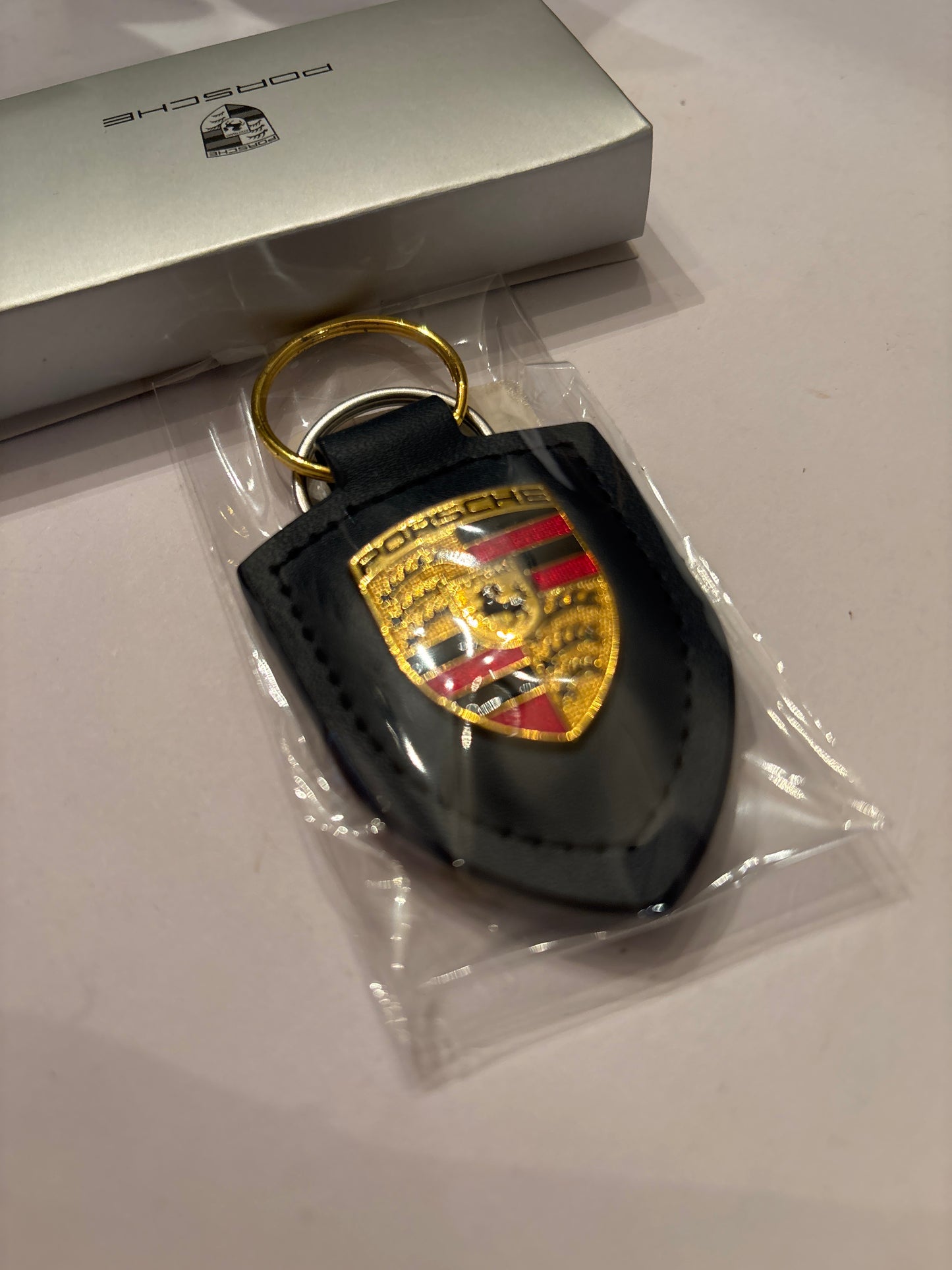 Porsche Crest Blue Leather Key Chain