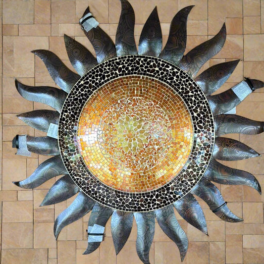 36 inch Mosaic GOLD SUN Flamed Wall Decor