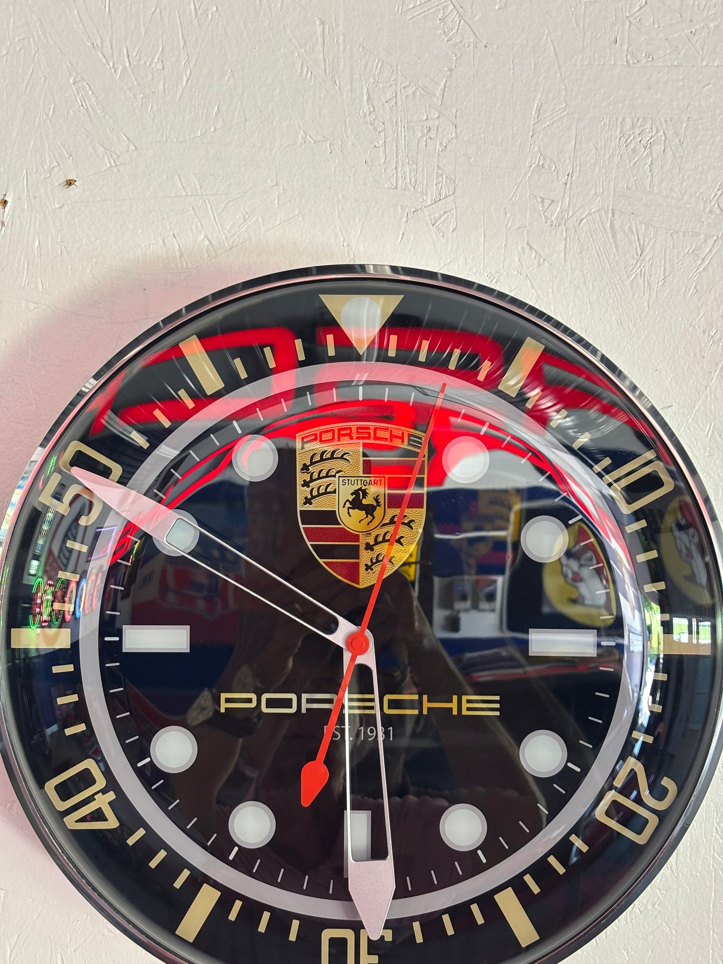 Repro Custom Made Porsche Crest electric clock 2 Styles 15 inch