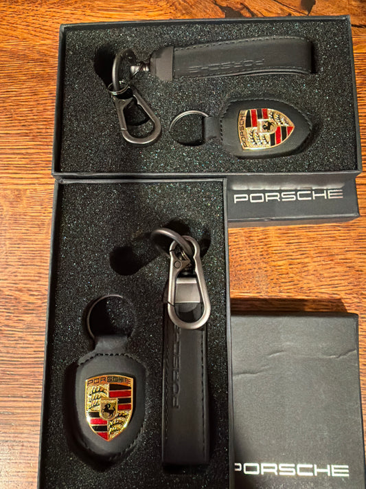 Porsche DUO Leather Crest keychain Black
