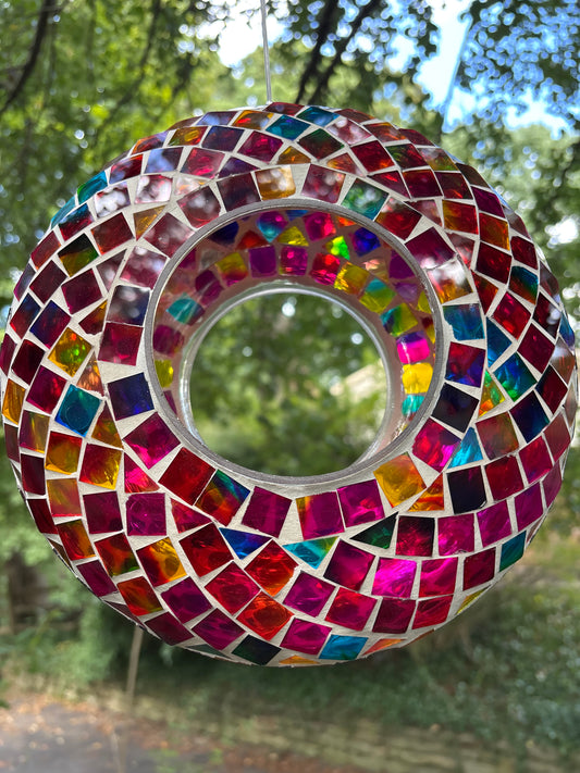 Mosaic Hanging Glass Bird Feeder Circle for Small to Medium Birds