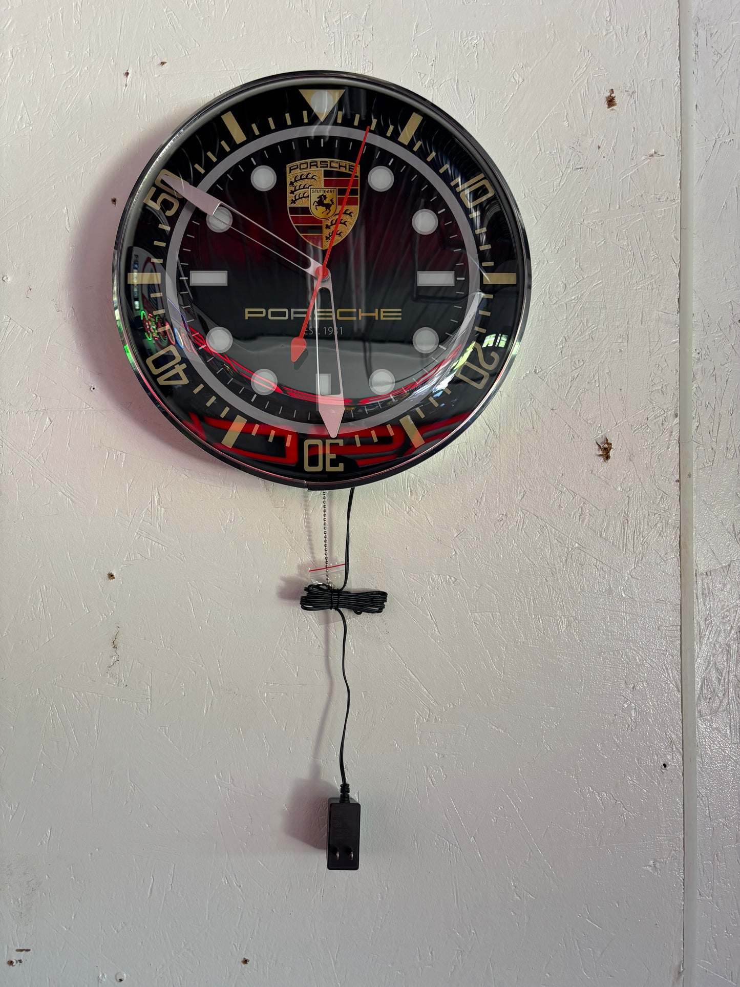 Repro Custom Made Porsche Crest electric clock 2 Styles 15 inch