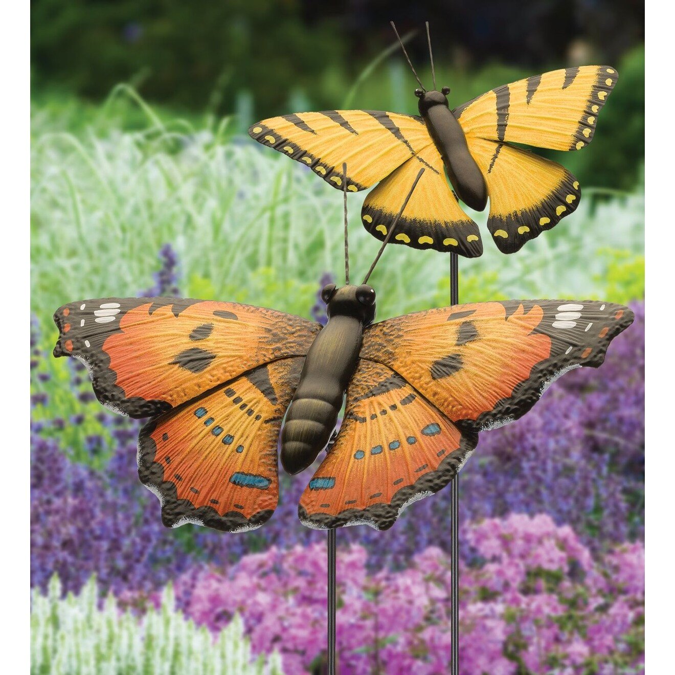 46" - Butterfly - Painted Lady - Orange - Metal - Hand Painted - Garden Stake