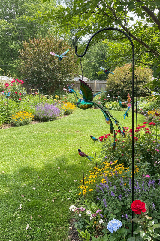 Outdoor hanging swinging peacock flying wingspan moved with Wind 30 inches