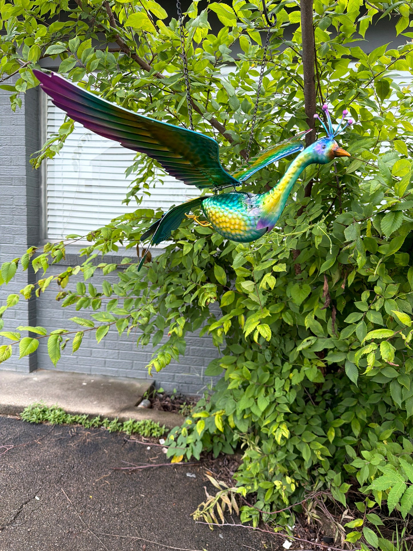 Outdoor hanging swinging peacock flying wingspan moved with Wind 30 inches