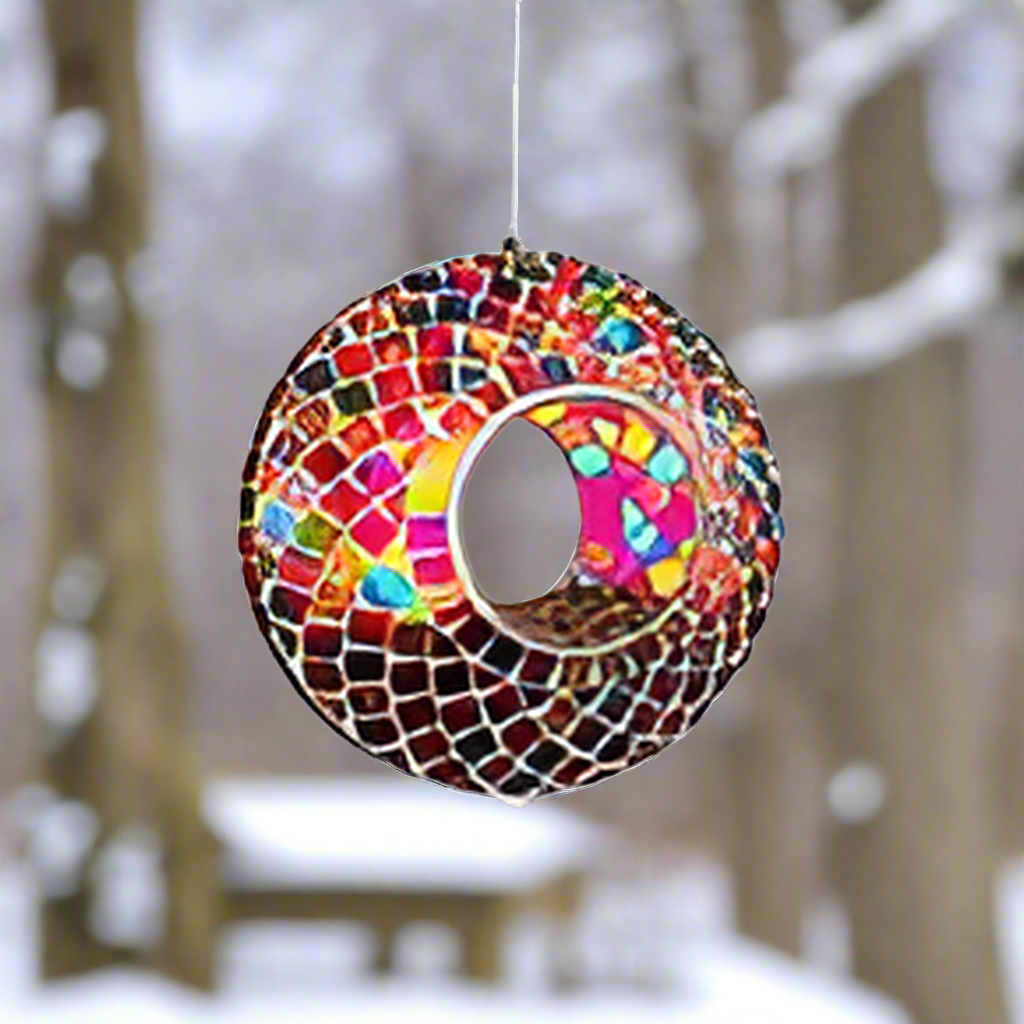 Mosaic Hanging Glass Bird Feeder Circle for Small to Medium Birds
