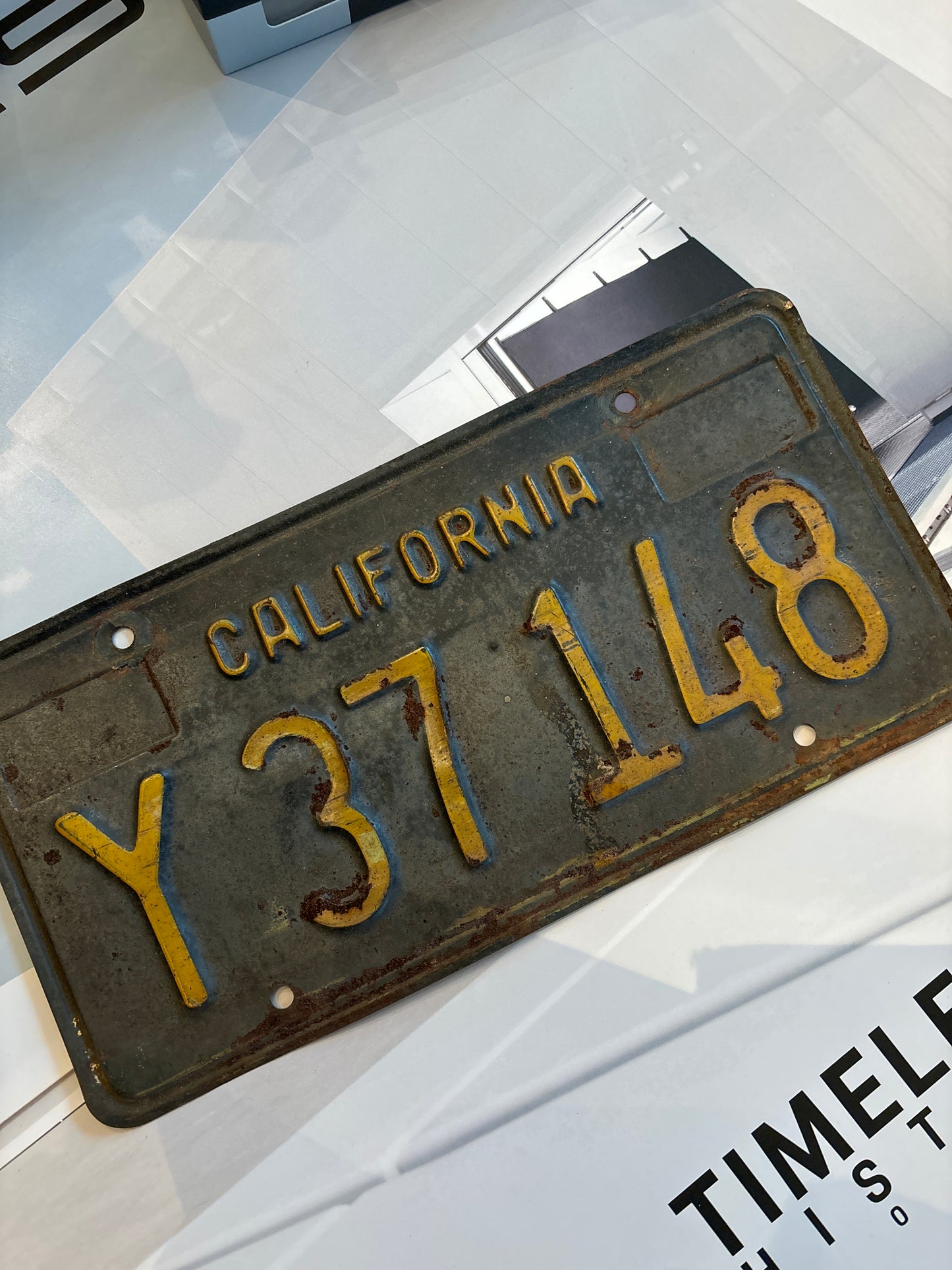 Vintage, black yellow, California license plate