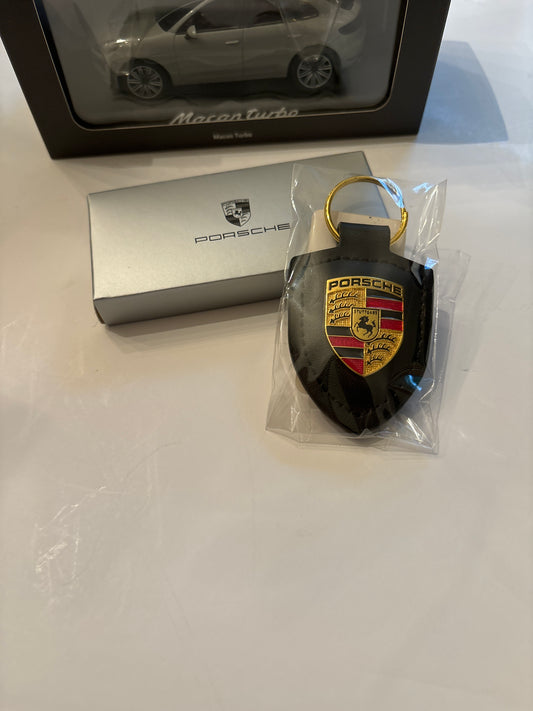 New Porsche Crest leather keychain, black