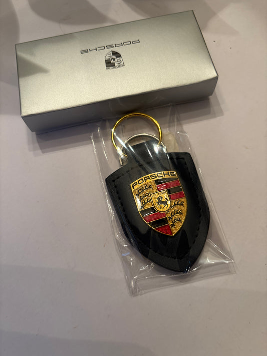Porsche Crest Blue Leather Key Chain