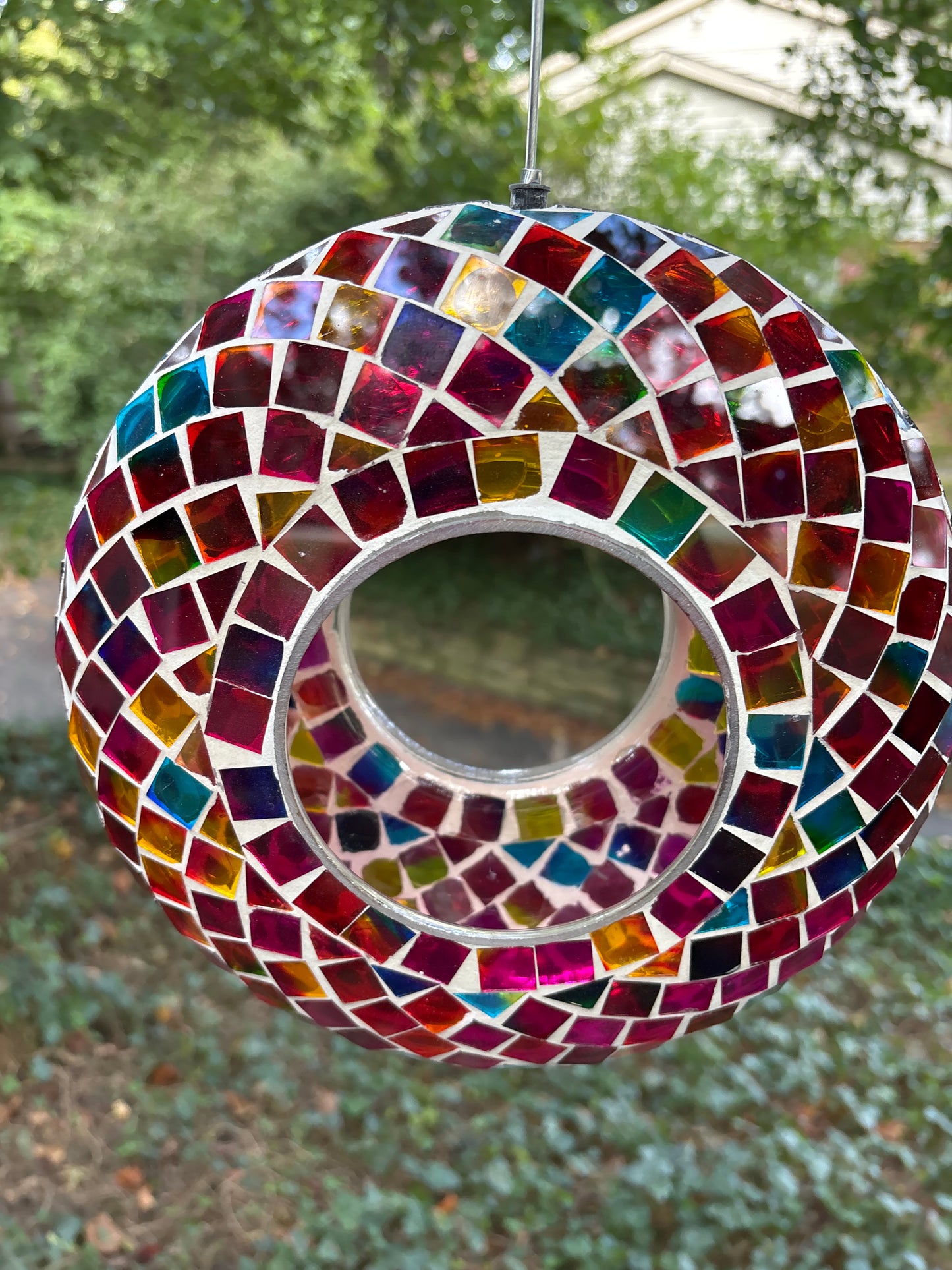Mosaic Hanging Glass Bird Feeder Circle for Small to Medium Birds