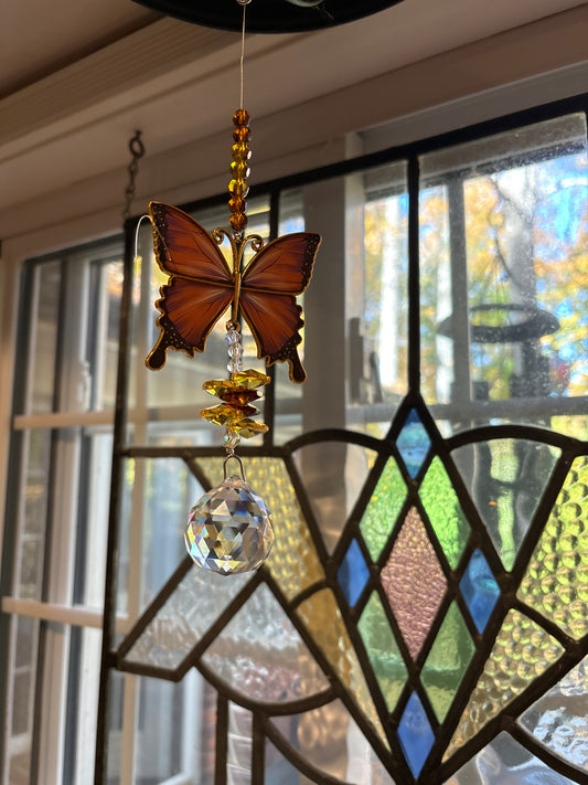 Monarch Butterfly pendant ornament glass with Crystal Ball