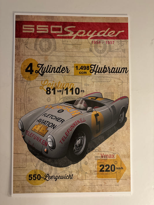 Porsche Poster 550 Spyder 1954-57 Mexico