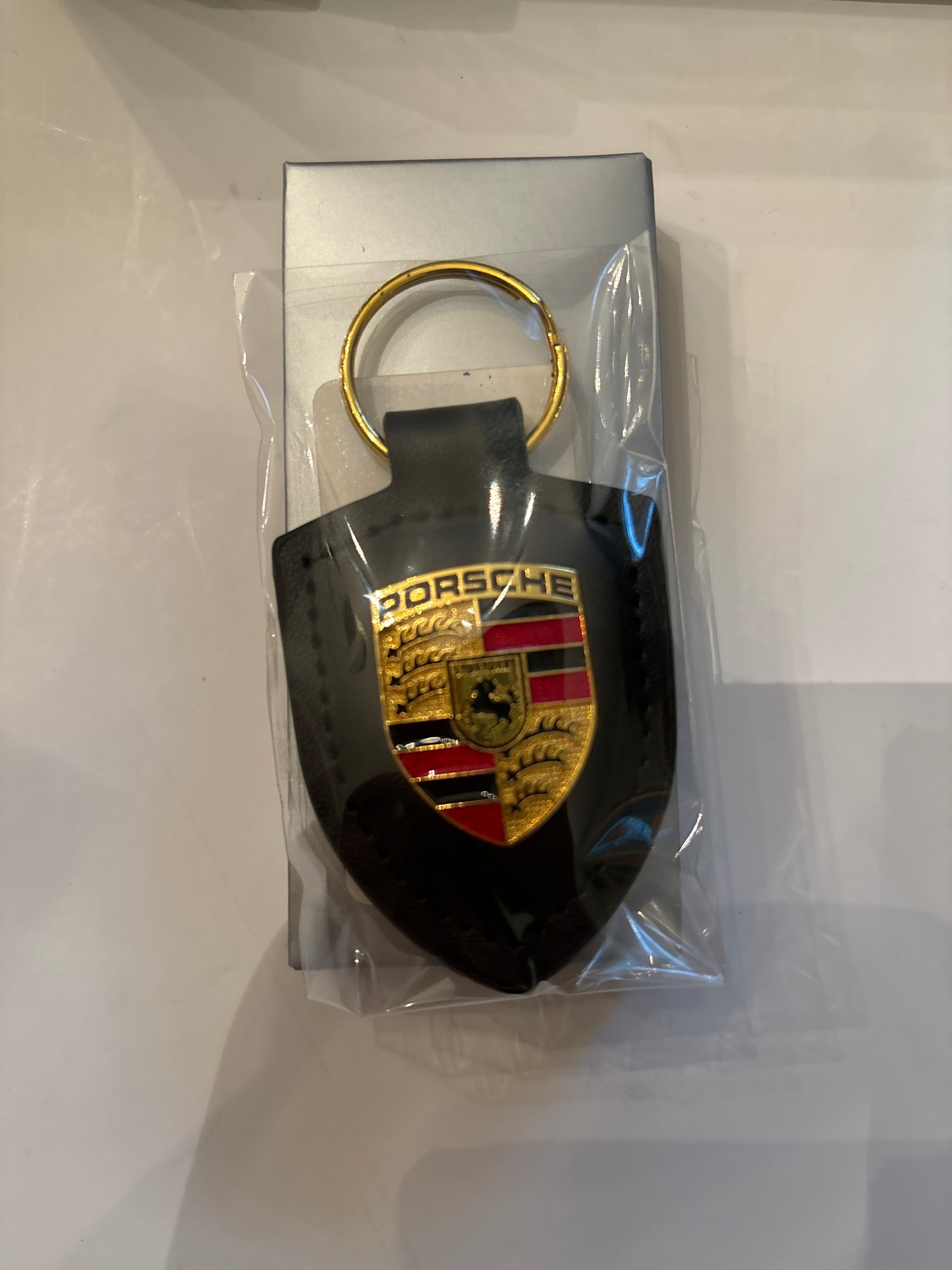 New Porsche Crest leather keychain, black