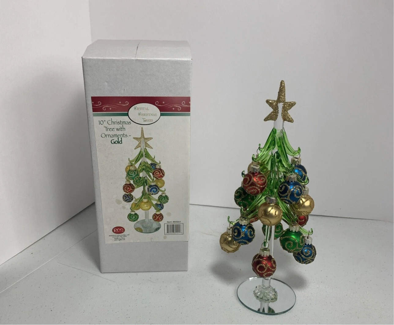 Beautiful Handblown Glass 10 Inch Christmas Tree With 16 Ornaments Gold Accents