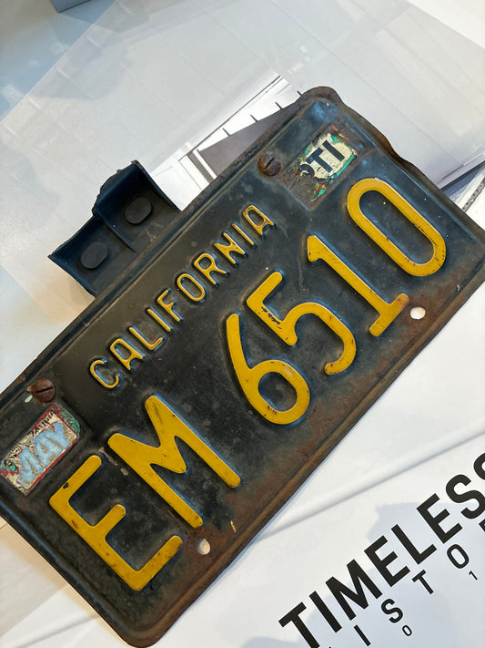 Vintage, black yellow, California license plate