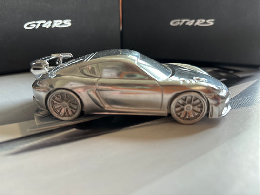 Porsche 1/43 718 Cayman GT4 RS Paperweight--Aluminum Chrome Model Car