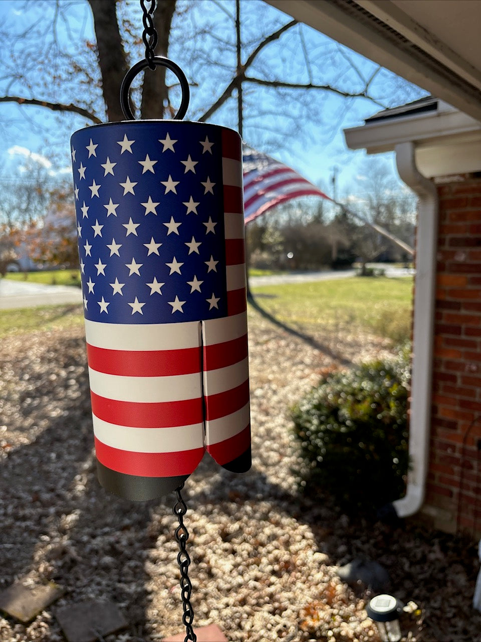 American Flag Cow Bell Wind Chime