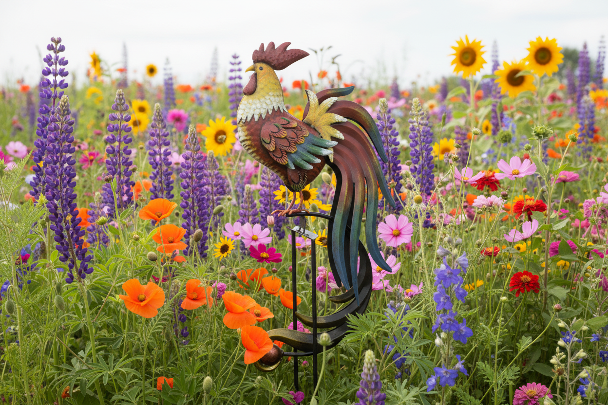 Rustic Rooster Balance Rocker Garden Stake 59 inch