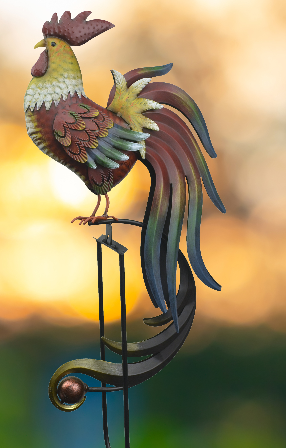 Rustic Rooster Balance Rocker Garden Stake 59 inch