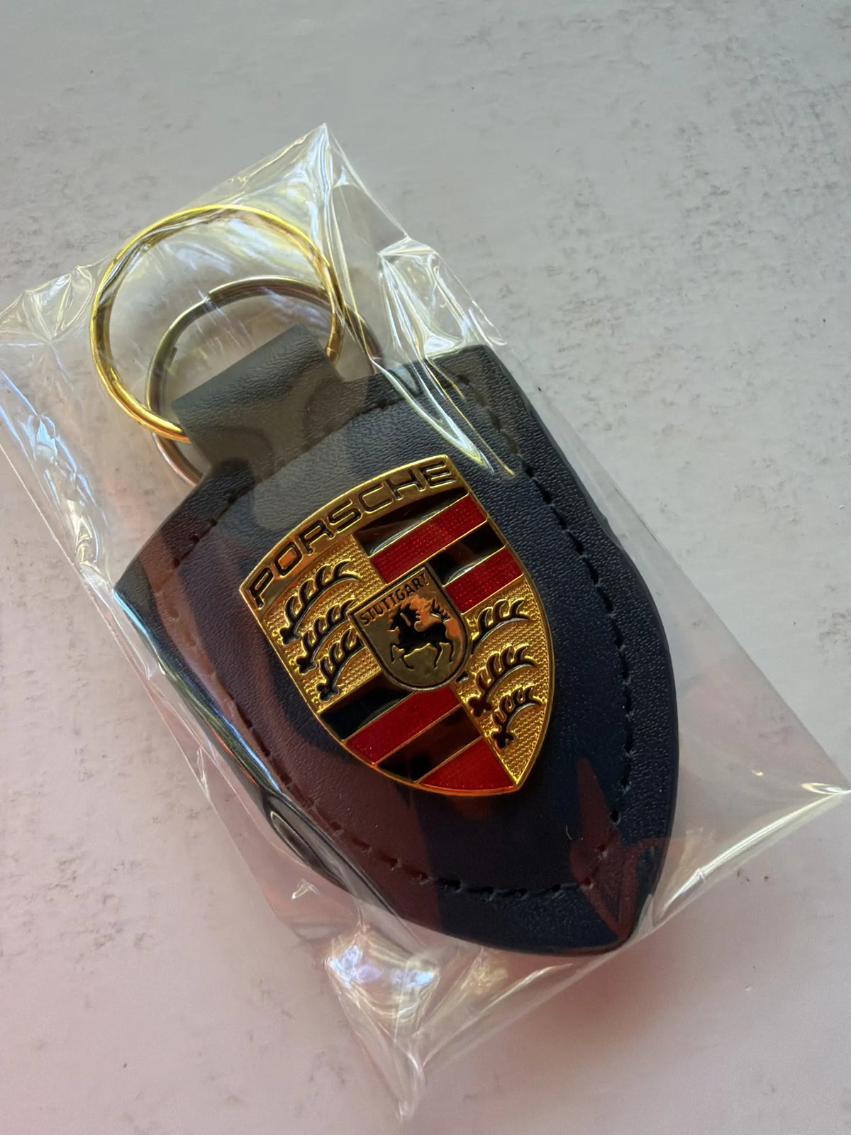Porsche Crest Blue Leather Key Chain