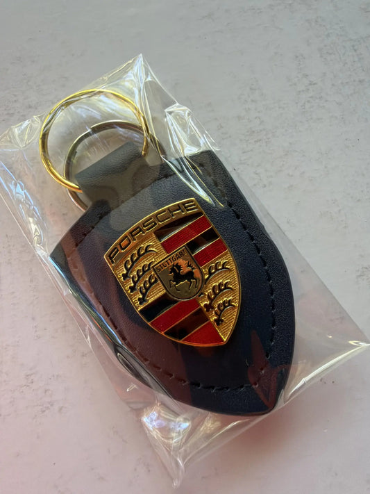 Porsche Crest Blue Leather Key Chain
